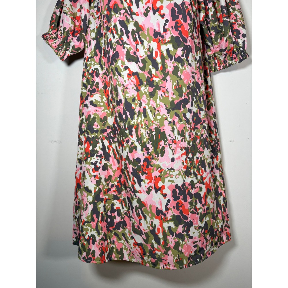 Michelle McDowell Shift Dress Pink Green Garden Party Puff Sleeve V-Neck Small